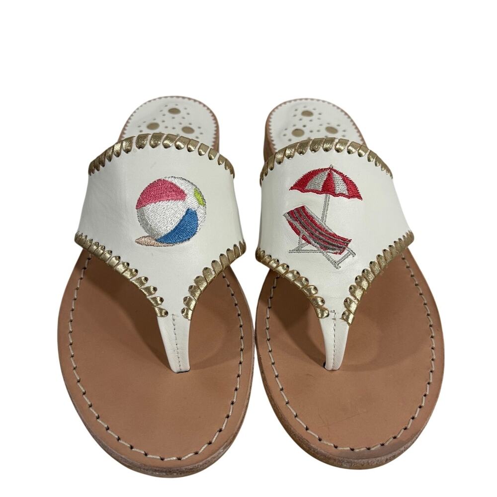 Jack Rogers Beach Ball Chair Sandals Coastal Leather Thong 6.5M White Gold Shoes